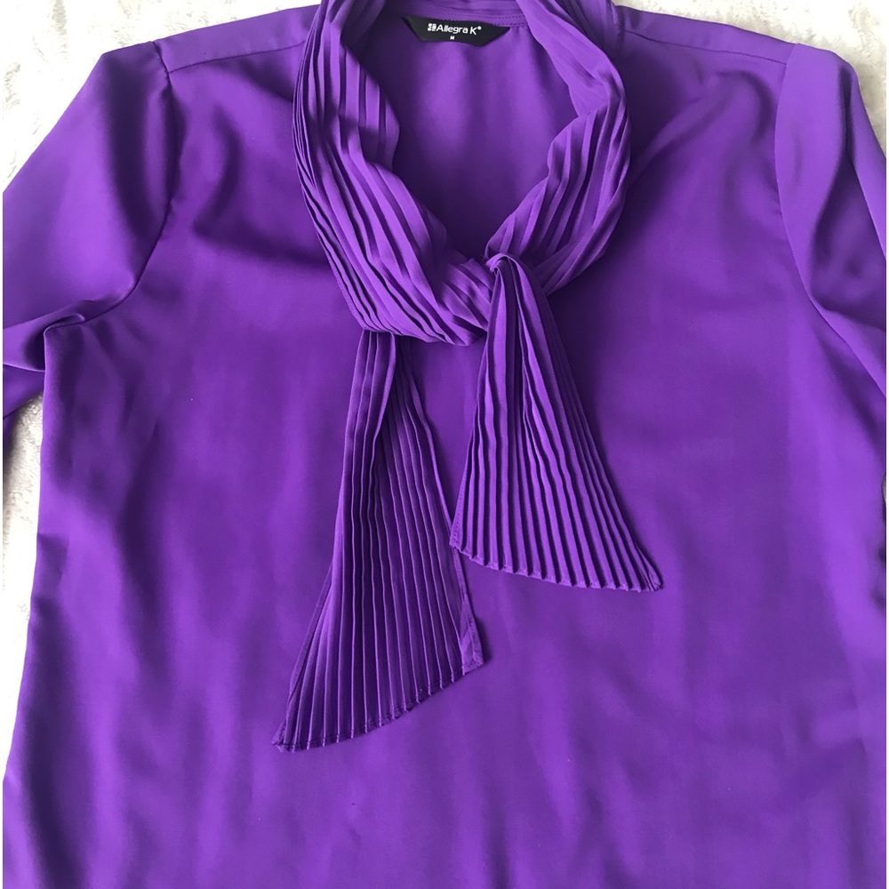 ALLEGRO K 100% POLYESTER WOMENS PULLOVER PLEATED TIE LONG SLEEVE PURPLE size M